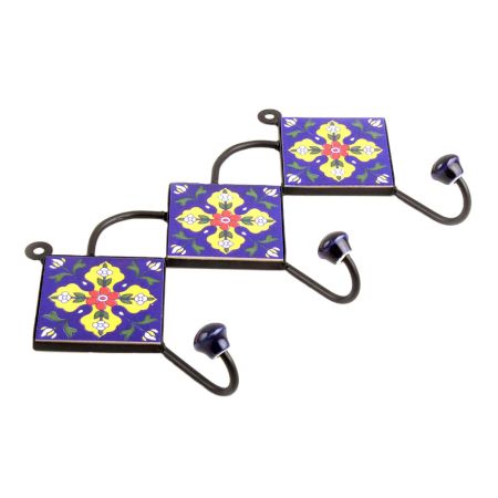Navy Blue Yellow Leaf Tiles Hook